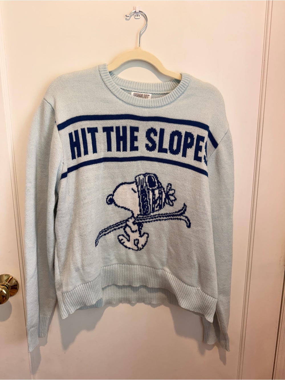 Peanuts Light Blue & Navy "Hit The Slopes" Snoopy Sweater